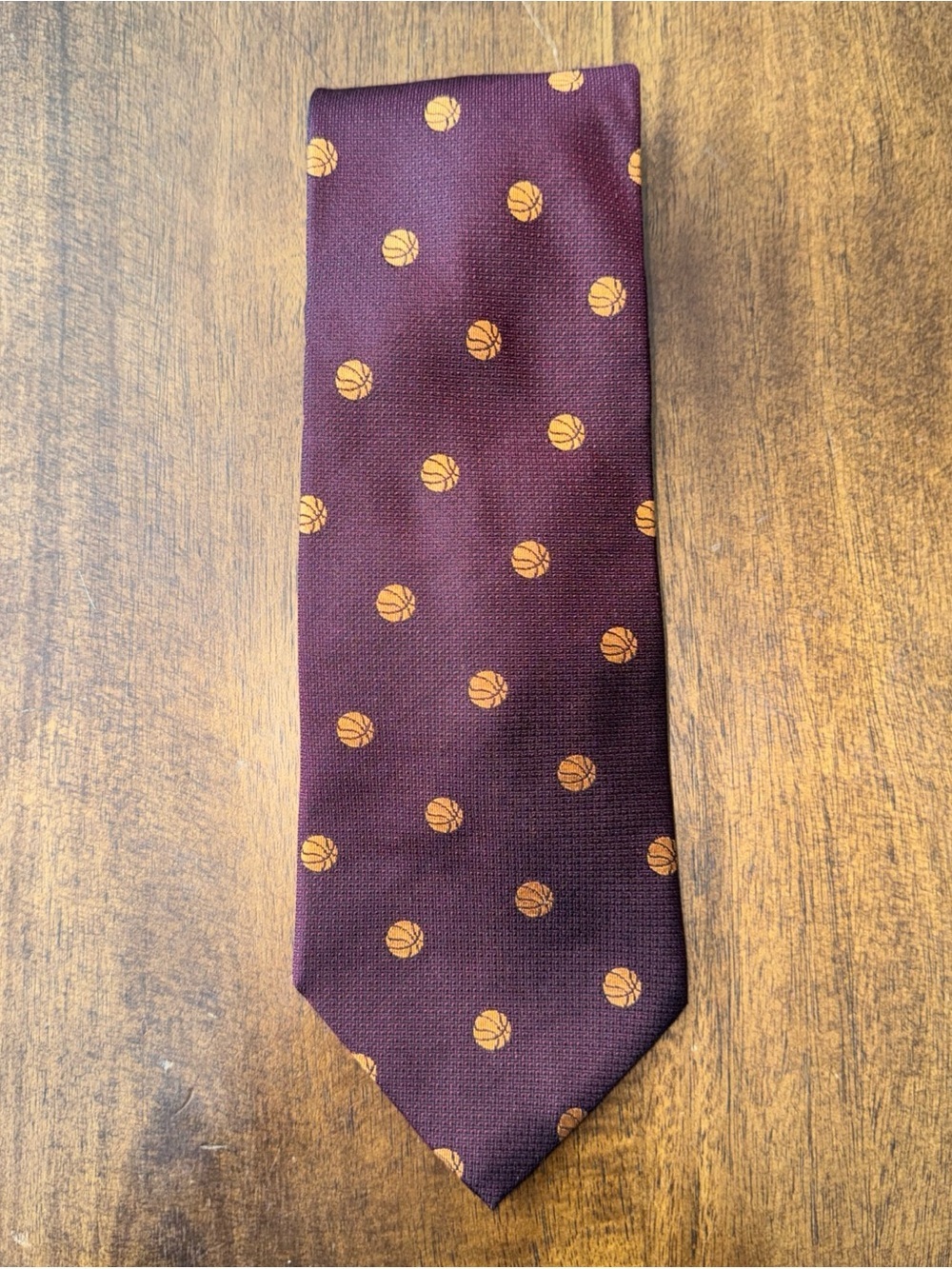 National Basketball Association NBA Burgundy Silk Tie with Basketball Pattern